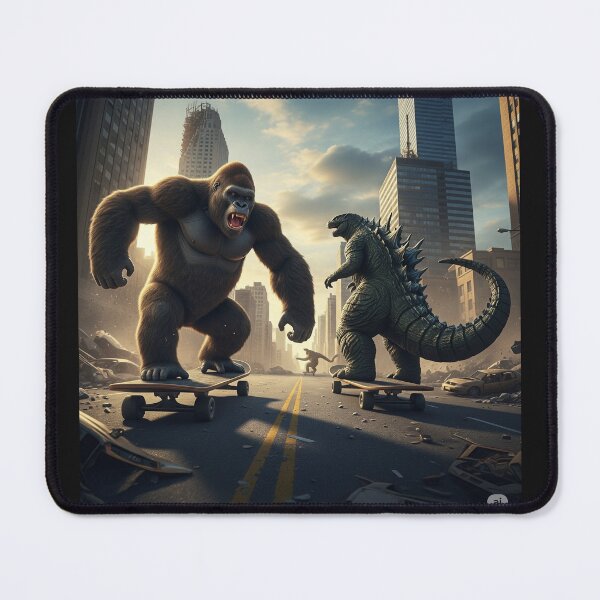 Item preview, Looks like AI generated king kong and godzilla skate boarding ! designed and sold by Byoudesigns.