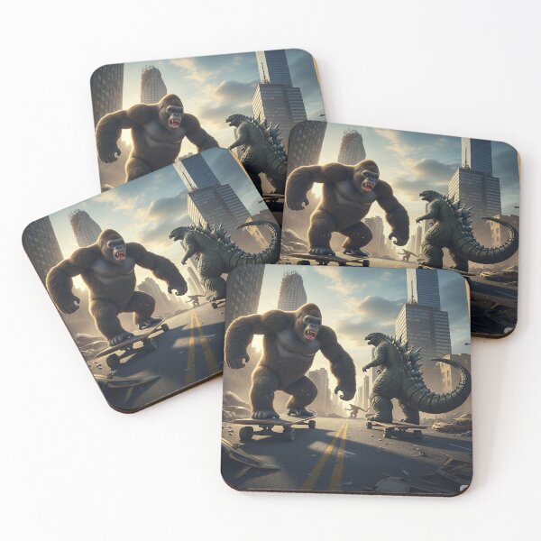 Item preview, Looks like AI generated king kong and godzilla skate boarding ! designed and sold by Byoudesigns.
