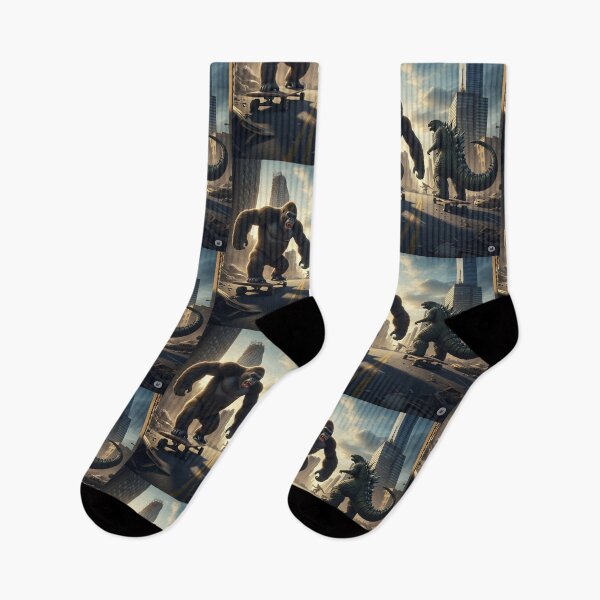 Item preview, Looks like AI generated king kong and godzilla skate boarding ! designed and sold by Byoudesigns.