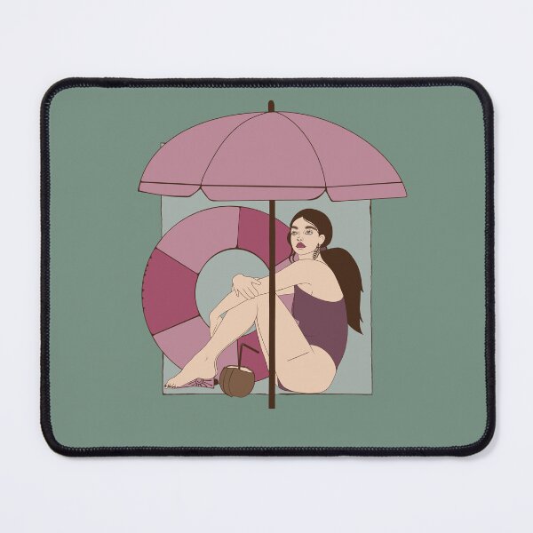 Item preview, Stylish summer composition of a girl sitting on the beach in the shade of a large pink umbrella. The ultimate embodiment of "dolce far niente" aesthetic. designed and sold by Grin Katalina Floral Patterns & Cozy Art.