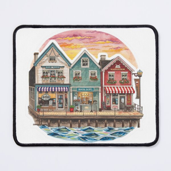 Item preview, Bookstore Waterfront Village Street designed and sold by CozyinTime.