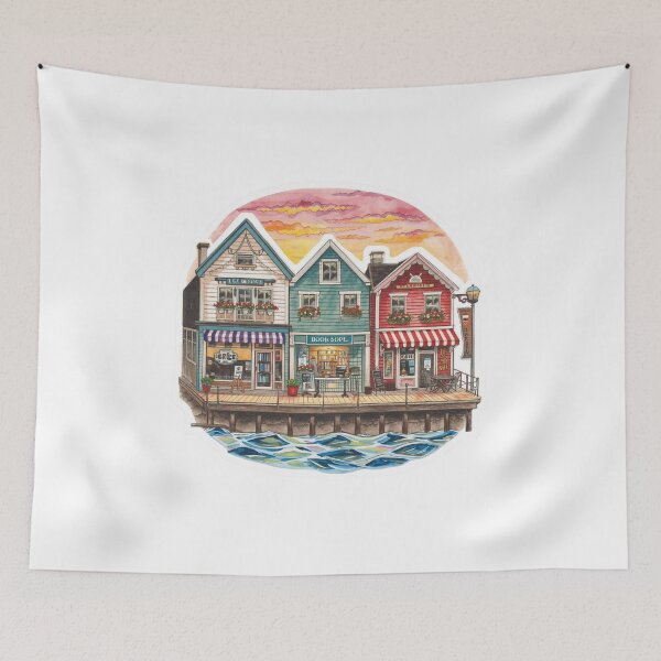 Item preview, Bookstore Waterfront Village Street designed and sold by CozyinTime.