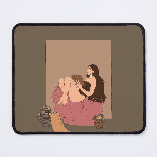 Item preview, Cozy summer moment. A girl in a swimsuit deeply focused on reading a book during her vacation. Warm design for book lovers and slow living enthusiasts. designed and sold by Grin Katalina Floral Patterns & Cozy Art.