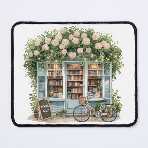 Item preview, Cozy Bookstore with Flower Arch and Bicycle designed and sold by CozyinTime.