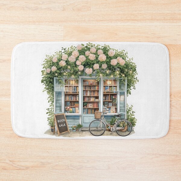Item preview, Cozy Bookstore with Flower Arch and Bicycle designed and sold by CozyinTime.