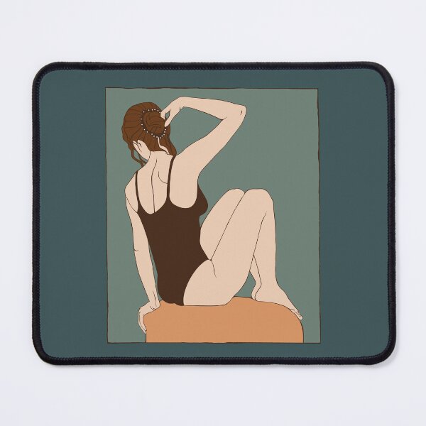 Item preview, Graphic silhouette of a girl in a dark swimsuit sitting on a rock against a deep emerald background. Filled with strength, grace, and contemplation. designed and sold by Grin Katalina Floral Patterns & Cozy Art.