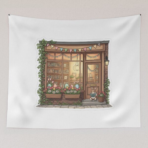 Item preview, Easter Bookstore with Reading Bunny and Spring Tulips designed and sold by CozyinTime.