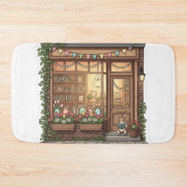 Item preview, Easter Bookstore with Reading Bunny and Spring Tulips designed and sold by CozyinTime.