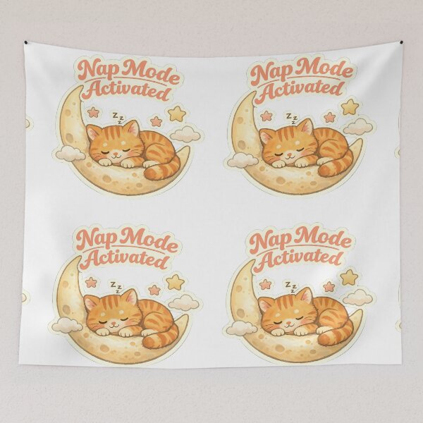Item preview, Cute Orange Cat Sleeping on Moon Sticker – Nap Mode Activated Vintage Pastel Cat Design designed and sold by ArtistryPulse90.