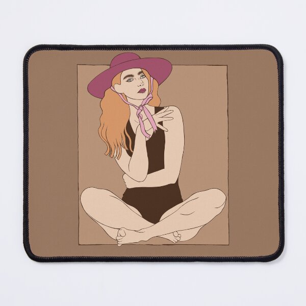 Item preview, Elegant portrait of a long-haired girl in a wide-brimmed pink hat sitting cross-legged. Perfect print for modern fashion illustration lovers. designed and sold by Grin Katalina Floral Patterns & Cozy Art.