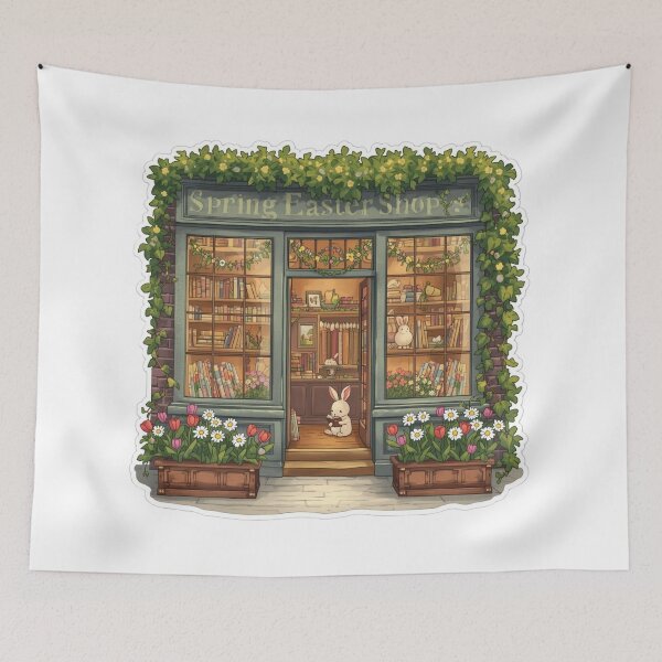 Item preview, Spring Easter Shop with Cute Reading Bunny designed and sold by CozyinTime.