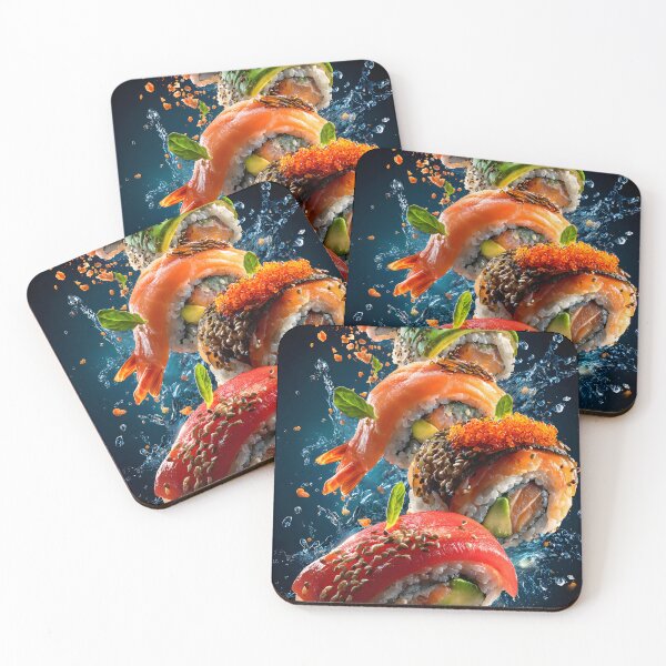 Item preview, Colorful Assortment of Sushi Rolls with Splash designed and sold by Artessie.