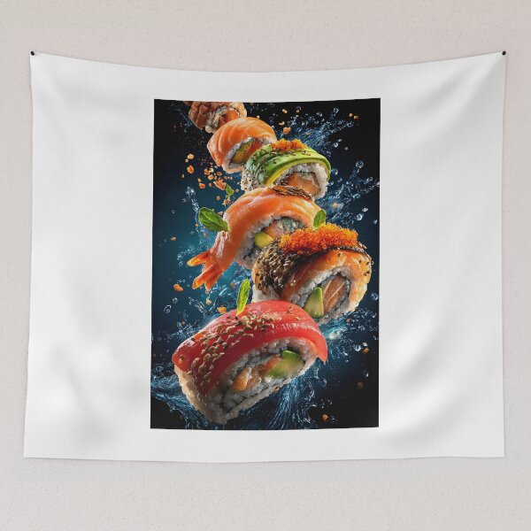 Item preview, Colorful Assortment of Sushi Rolls with Splash designed and sold by Artessie.