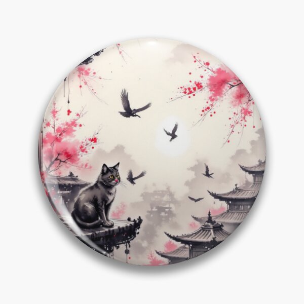 Item preview, Cat on Japanese Rooftop with Cherry Blossoms designed and sold by Mugen-Champloo.