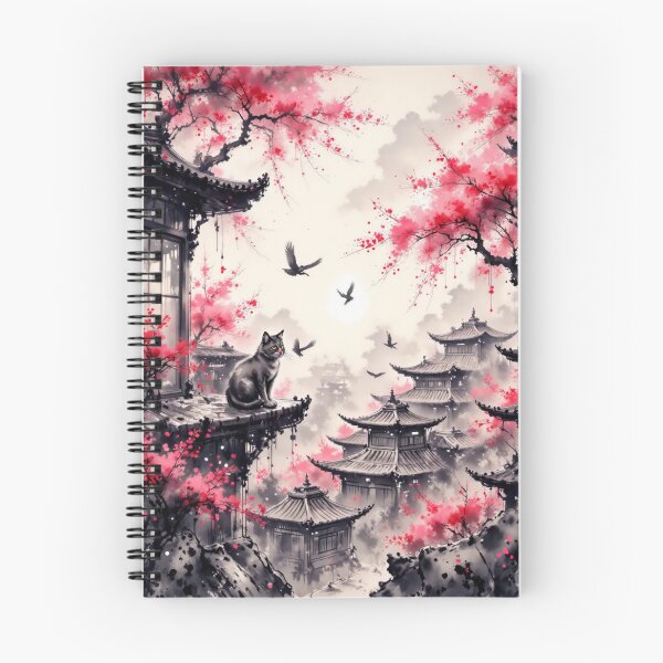 Item preview, Cat on Japanese Rooftop with Cherry Blossoms designed and sold by Mugen-Champloo.