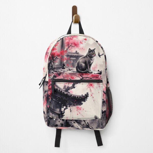 Item preview, Cat on Japanese Rooftop with Cherry Blossoms designed and sold by Mugen-Champloo.