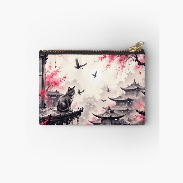 Item preview, Cat on Japanese Rooftop with Cherry Blossoms designed and sold by Mugen-Champloo.