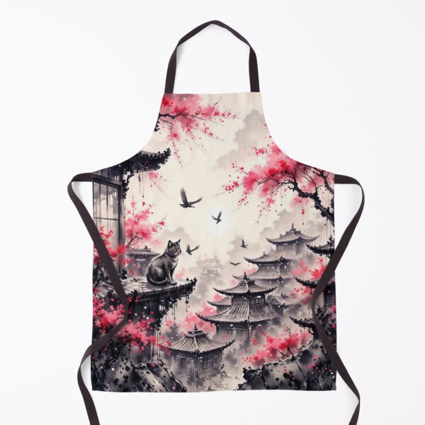 Item preview, Cat on Japanese Rooftop with Cherry Blossoms designed and sold by Mugen-Champloo.