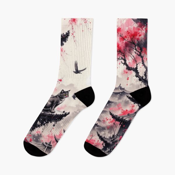 Item preview, Cat on Japanese Rooftop with Cherry Blossoms designed and sold by Mugen-Champloo.