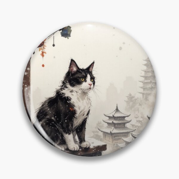 Item preview, Cat on Snowy Balcony with Japanese Pagoda designed and sold by Mugen-Champloo.