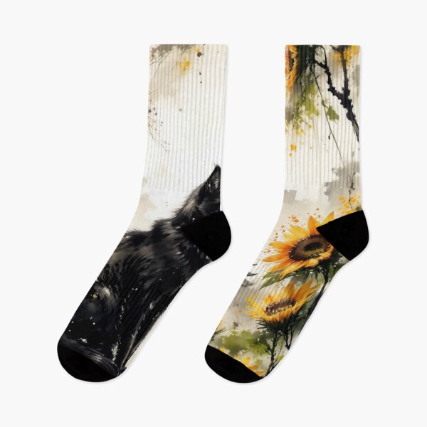Item preview, Black Cat Among Sunflowers with Japanese Pagoda designed and sold by Mugen-Champloo.