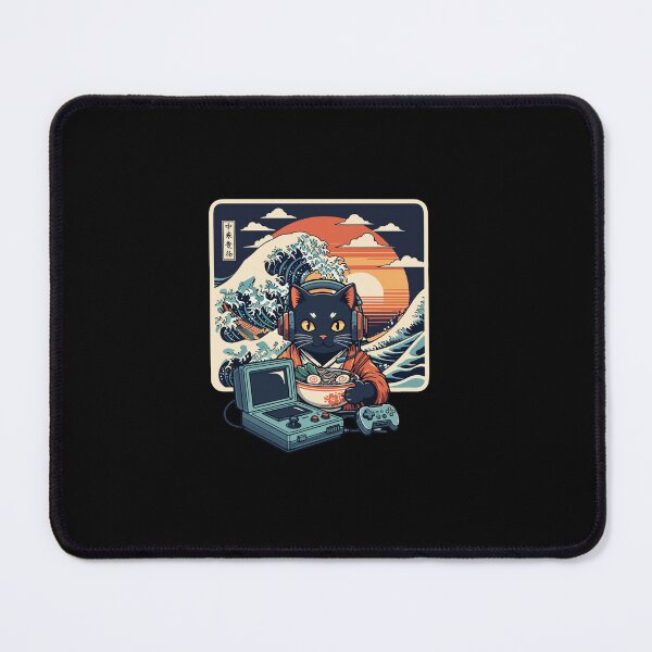 Item preview, Retro Gamer Cat with Ramen Great Wave designed and sold by PopStars1993.