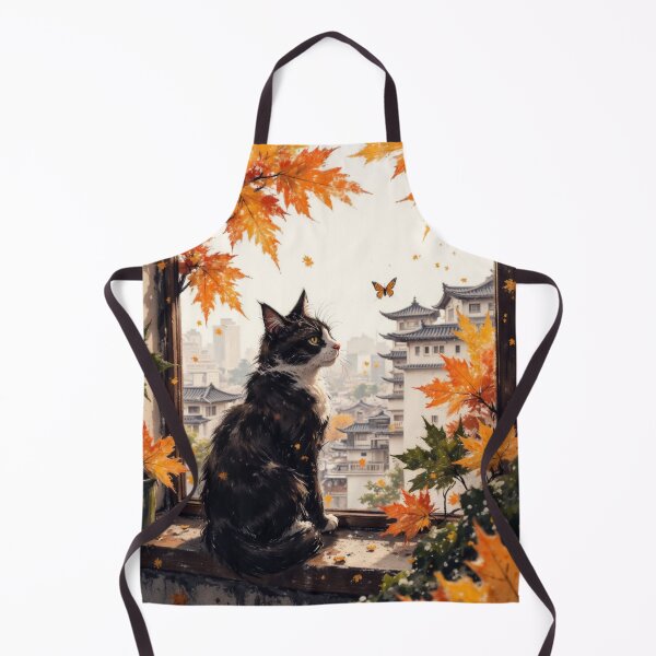 Item preview, Cat at Autumn Window with Japanese City View designed and sold by Mugen-Champloo.