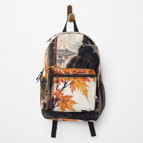 Item preview, Cat at Autumn Window with Japanese City View designed and sold by Mugen-Champloo.
