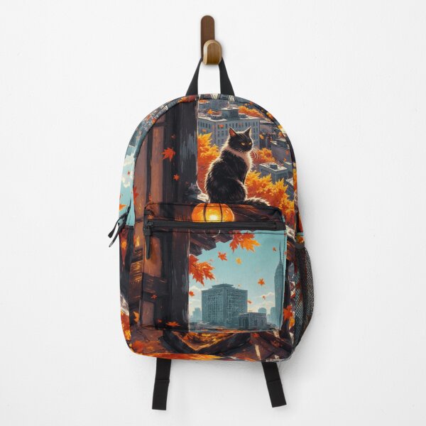 Item preview, Cat on Autumn Balcony with City Skyline View designed and sold by Mugen-Champloo.