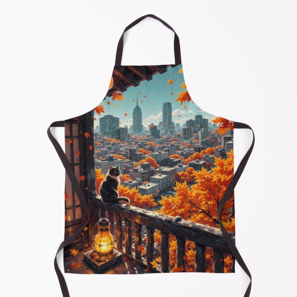Item preview, Cat on Autumn Balcony with City Skyline View designed and sold by Mugen-Champloo.