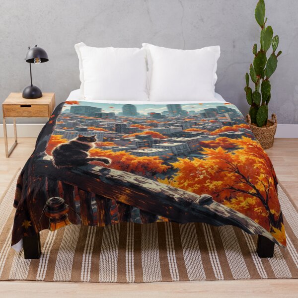 Item preview, Cat on Autumn Balcony with City Skyline View designed and sold by Mugen-Champloo.