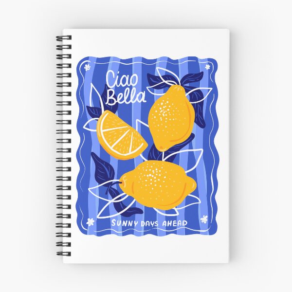 Item preview, Lemon Amalfi t-shirt print, yellow lemons on blue striped background  designed and sold by NatalkaP.