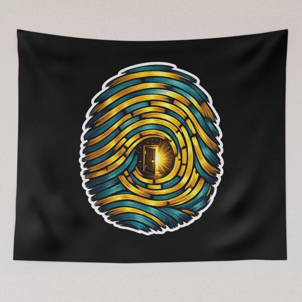 Item preview, Fingerprint Door of Light — Surreal Identity Art | Unique Path Poster & Sticker designed and sold by ArtoryWorks.