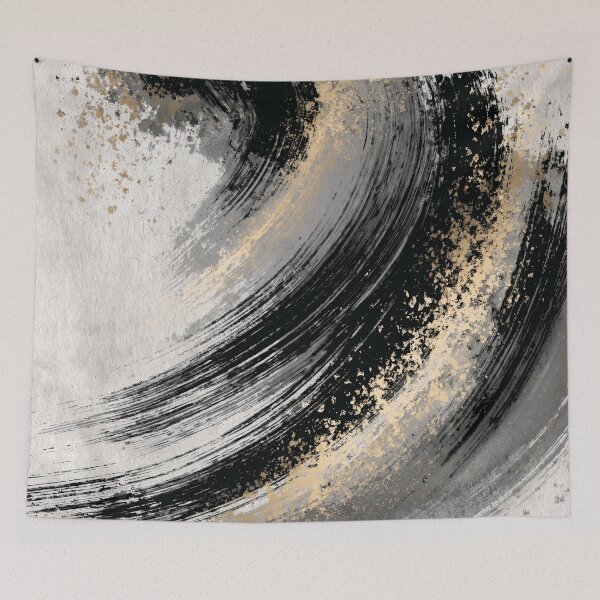 Item preview, Golden Swirl Ink Strokes - Black & Gold Abstract Art designed and sold by SlowRegardArt.