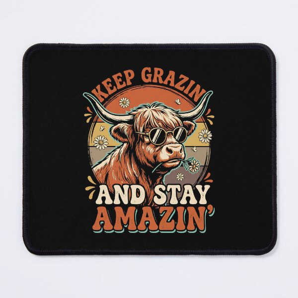 Item preview, Keep Grazin' and Stay Amazin' – Groovy Highland Cow T-Shirt Design designed and sold by BumbleBloom7.