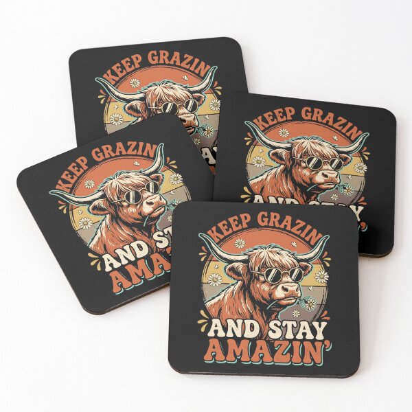 Item preview, Keep Grazin' and Stay Amazin' – Groovy Highland Cow T-Shirt Design designed and sold by BumbleBloom7.
