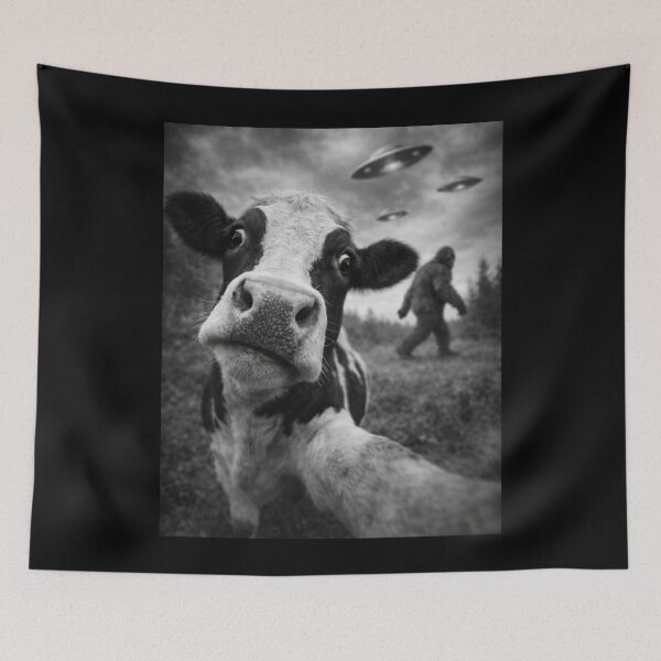 Item preview, Cow Bigfoot UFO Selfie Funny Absurdist Meme Gift designed and sold by Say It With Ink.