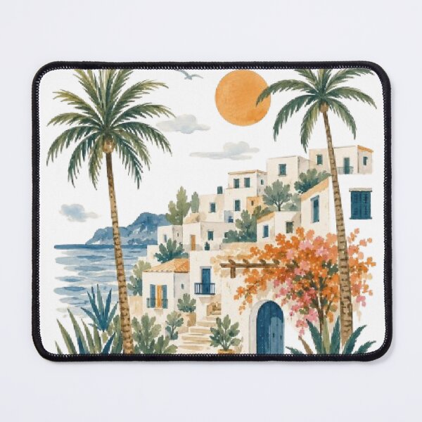 Item preview, Ibiza Vintage Travel Poster | Mediterranean Coastal Village Watercolor Art | Boho Summer Vacation Tee designed and sold by AveniaOficial.