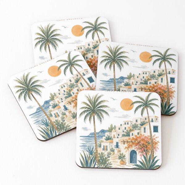 Item preview, Ibiza Vintage Travel Poster | Mediterranean Coastal Village Watercolor Art | Boho Summer Vacation Tee designed and sold by AveniaOficial.