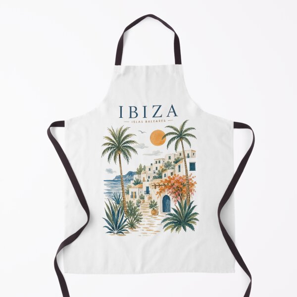 Artikelvorschau, Ibiza Vintage-Reiseposter | Aquarellkunst eines mediterranen Küstendorfes | Boho-Sommerurlaubs-T-Shirt entworfen und verkauft von AveniaOficial.