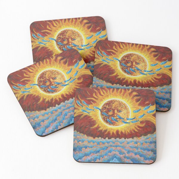 Item preview, Surreal Sun Face With Swimming Fish – Oil Painting 'Two Faces of the Sun' designed and sold by RShirleyFineArt.