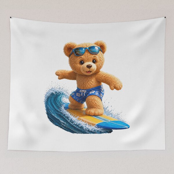 Item preview, Brave Teddy Bear Riding the Waves Surfing Board Shapes Mania designed and sold by Shapes-Mania.