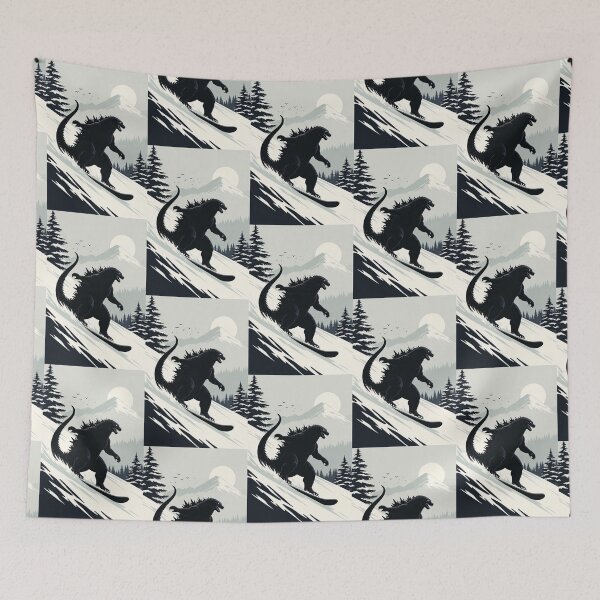 Item preview, Godzilla practicando snowboard | Arte minimalista nórdico de invierno designed and sold by Syrupulse.