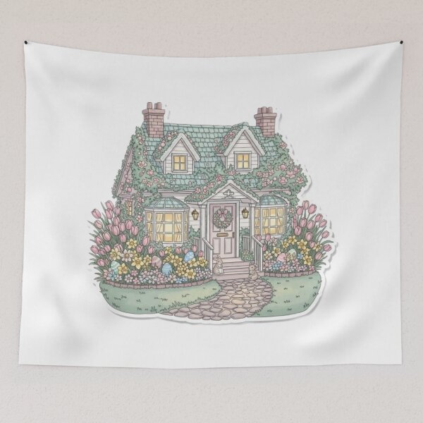 Item preview, Watercolor Easter House Cottage designed and sold by CozyinTime.