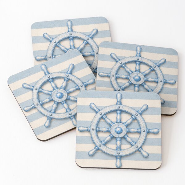 Item preview, Pastel Blue Ship Wheel Watercolor, Coastal Beach House Decor, Nautical Maritime Aesthetic, Minimal Seaside Illustration designed and sold by CosmicAnomaly.