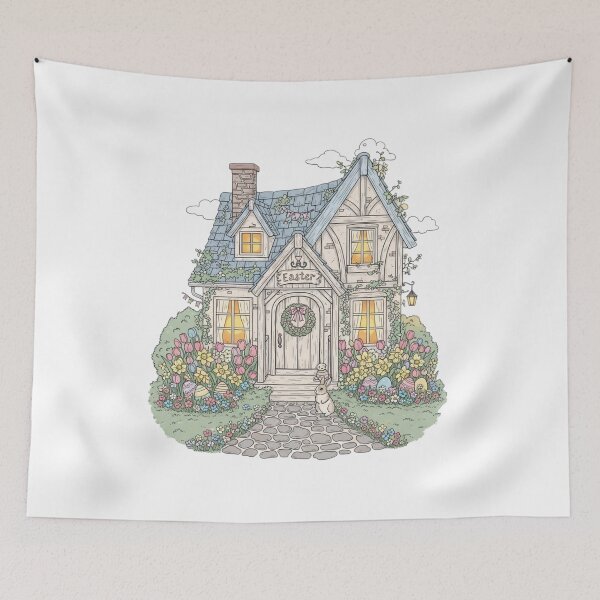 Item preview, Easter Cottage with Spring Flowers and Bunny designed and sold by CozyinTime.