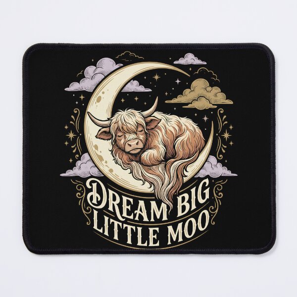 Item preview, Dream Big Little Moo – Sleeping Highland Cow on Crescent Moon designed and sold by BumbleBloom7.
