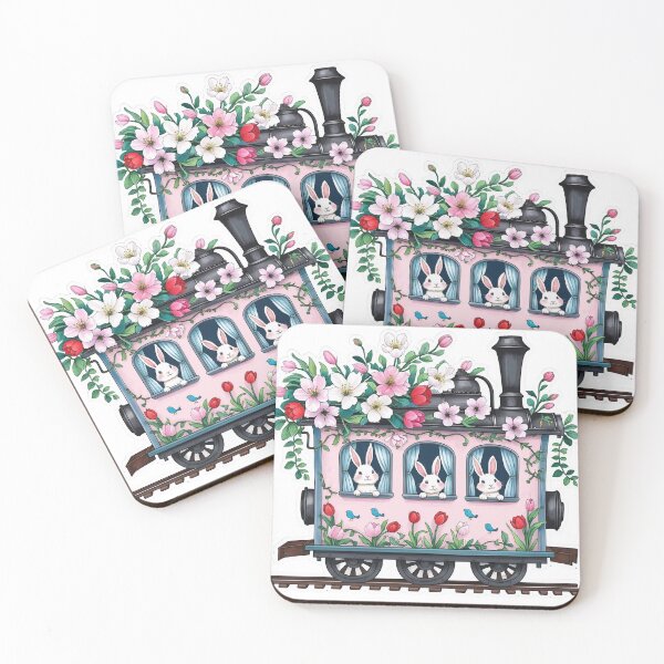 Item preview, Easter Bunny Train with Cherry Blossoms and Tulips designed and sold by CozyinTime.