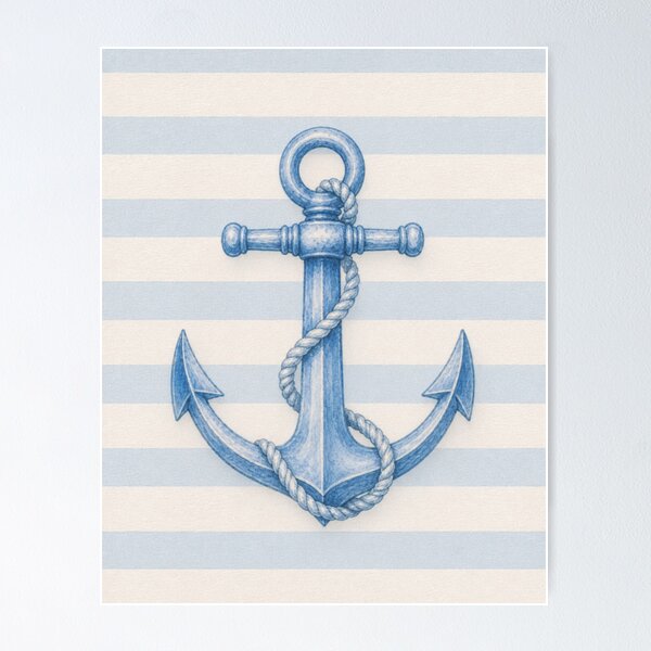 Item preview, Pastel Blue Nautical Anchor Watercolor, Coastal Beach House Decor, Maritime Ocean Aesthetic, Minimal Seaside Illustration designed and sold by CosmicAnomaly.
