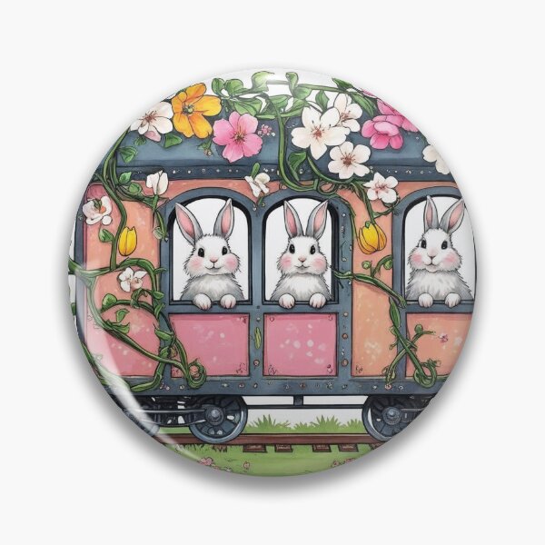 Item preview, Spring Bunny Train with Pink Flowers and Tulips designed and sold by CozyinTime.